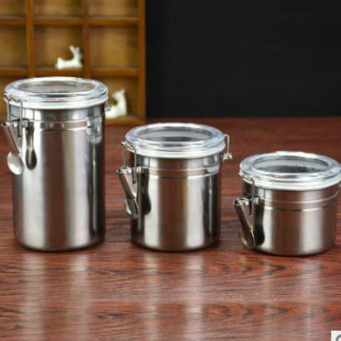 Contenedor de acero inoxidable, contenedor de almacenamiento de alimentos, latas herméticas, granos de café, té, papelera, hoja, herramienta de cocina para el hogar WF107 ► Foto 1/5