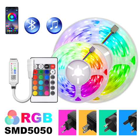 Tira de Luces Led RGB, 5m-30m, controlador de aplicación, 5050 LED DC12V, lazo cinta Flexible, Luces decorativas para vacaciones, juego de lámparas con adaptador ► Foto 1/6