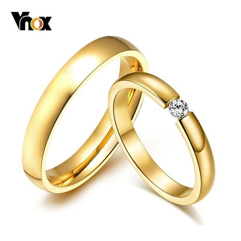 Vnox-Anillos de compromiso de acero inoxidable de Color dorado Simple para mujeres y hombres, banda de boda fina elegante, regalo de aniversario ► Foto 1/6