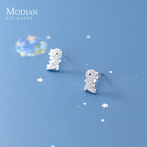 Modian-pendientes y pasadores con motivos animales para mujer, de dinosaurio pequeño de CZ transparente, 100% Plata de Ley 925 Real, antialergia, joyería fina, regalo para niños ► Foto 1/5