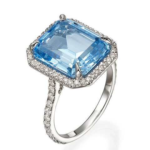 Huitan-Anillo de lujo de circonia cúbica con piedra azul cielo AAA para novia, sortija de regalo de aniversario elegante para mujer, joyería de boda clásica brillante para mujer ► Foto 1/6