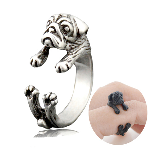 Anillos Retro bohemios de Pug para hombre y mujer, anillo Kpop con perro, Punk, Bulldog, para parejas, joyería para amantes de los perros ► Foto 1/5