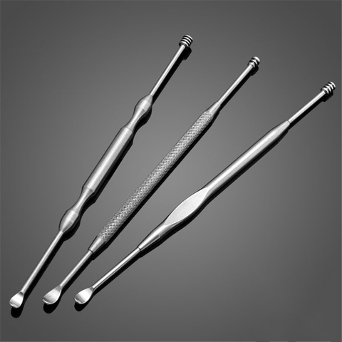 3 unids/set limpio oído de acero inoxidable limpiador de oído a doble Earpick cera de oído cureta removedor de Earpick cuchara ► Foto 1/5