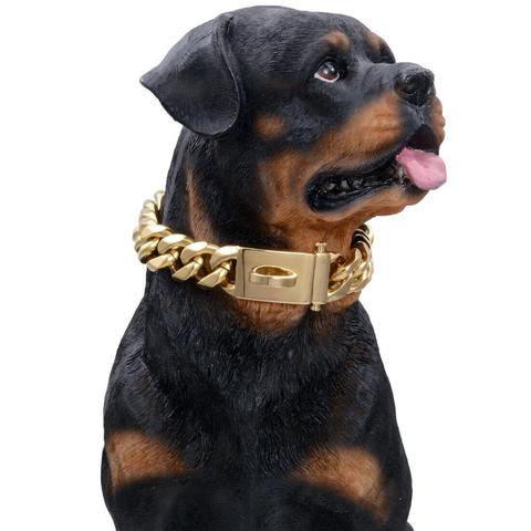 Collar de oro de 19mm para mascota, cadena de entrenamiento de eslabones de Metal de acero inoxidable para perros grandes, Rottweiler ► Foto 1/6