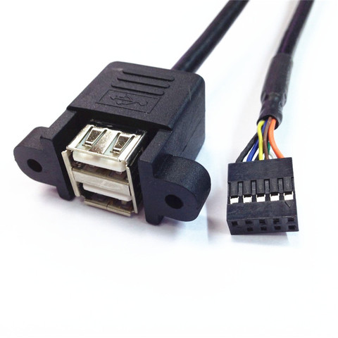 Cable Dual USB 2,0 tipo A hembra A placa base, Conector de cabeza de 9 pines con Panel con tornillos, agujeros de montaje, 50cm ► Foto 1/3