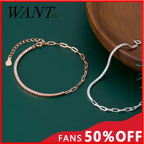 WANTME pavé de lujo Zircon cubano cadena encanto pulsera y brazalete para mujer Plata de Ley 925 auténtica boda accesorios de la joyería ► Foto 1/6