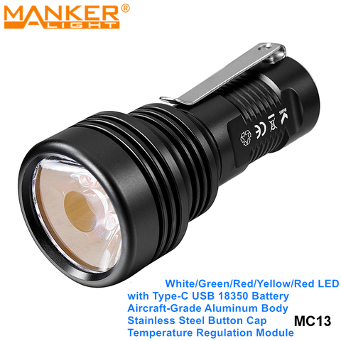 Manker-linterna portátil MC13 de largo alcance para exteriores, luz LED azul y roja con batería recargable por USB tipo C, 18350 ► Foto 1/6