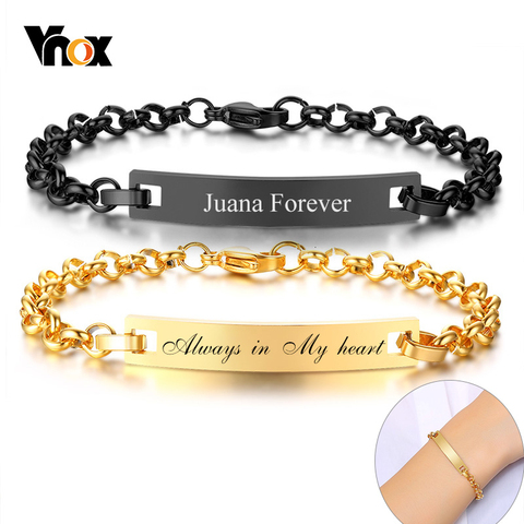 Vnox-Pulseras de identificación personalizadas para hombres y mujeres, joyería de acero inoxidable sólida para parejas, regalo de cumpleaños de aniversario personalizado ► Foto 1/6