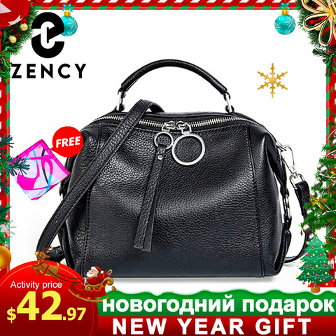 Zency-Bolso de mano de cuero genuino suave para mujer, bolso de hombro femenino con borla a la moda, de gran capacidad, sencillo e informal, cruzado ► Foto 1/6