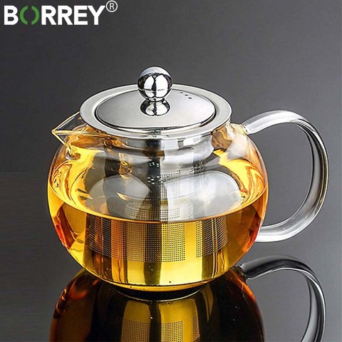 BORREY-TETERA de vidrio de borosilicato con filtro infusor extraíble, juego de tazas de vidrio resistentes al calor, Puer de flores, hervidor de té Oolong ► Foto 1/6