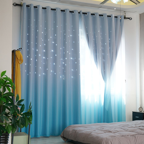 Cortinas pastorales para sala de estar, comedor, tela de encaje, cortina para niños con estrella hueca, para dormitorio, cortina de tul, cambio Gradual, fantástico ► Foto 1/6