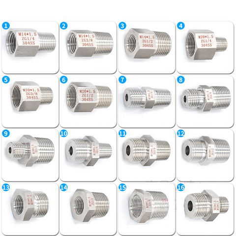 Adaptador de manómetro de acero inoxidable, accesorios de tubería de 304 