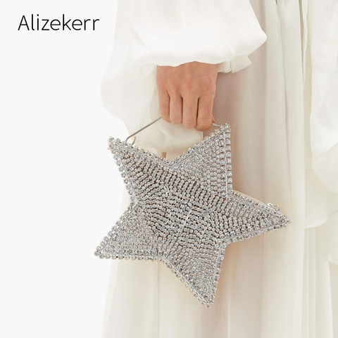 Bolso de mano de noche con diamantes de imitación para mujer, con forma de corazón, en forma de estrella, bolso para cenas, elegante, para fiesta de boda ► Foto 1/6