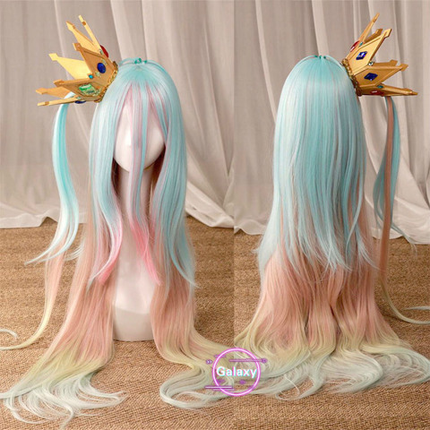 No Game No Life Shiro Sora EVA corona de Cosplay Prop Headwear largo Color mezclado recta/corta púrpura peluca roja fiesta de Halloween ► Foto 1/6