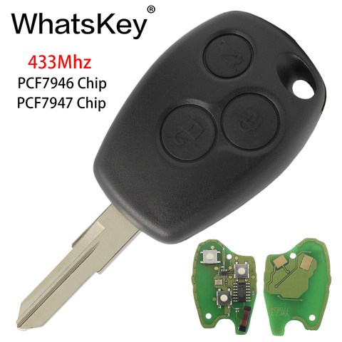 WhatsKey 433Mhz Chip 2 botones remoto llave de coche para Renault Espace Clio Kangoo Logan Sandero Duster PCF7946/PCF7947 ► Foto 1/6