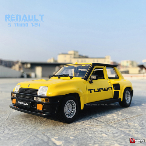 Bburago-Coche de simulación de aleación de metal, modelo de adornos para manualidades de Renault 5 Turbo, Speedway, color amarillo, 1:24 ► Foto 1/6