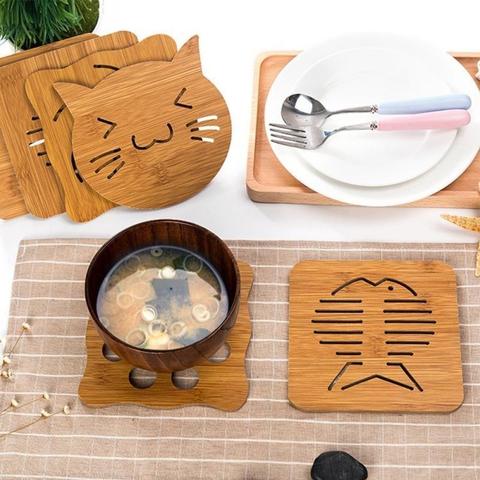 Posavasos con forma de gato duradero, mesa de cocina de dibujos animados, vaso de madera protector, 1 ud. ► Foto 1/6