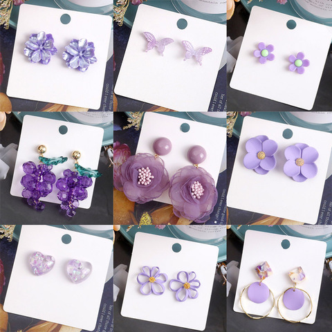 Pendientes colgantes de flores púrpuras para mujer, aretes coreanos pequeños, joyas de oreja frescas, joyería de regalo, accesorios para niña ► Foto 1/6