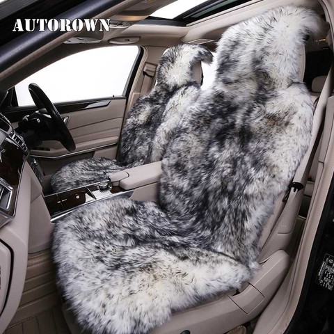 AUTOROWN-Fundas de asiento delantero para coche, de piel de oveja Natural australiana, 1 unidad, tamaño Universal, Cojines de asiento de coche, accesorios de Interior ► Foto 1/6