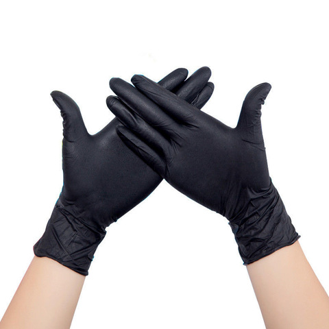 Guantes de látex desechables de nitrilo para el hogar, manoplas de goma para comida y tatuaje, color negro, 10/20 piezas, gran oferta, envío rápido ► Foto 1/6