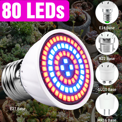 Lámpara Led E14 de espectro completo para cultivo de plantas, lámpara hidropónica para cultivo interior, E27, 220V, GU10, Fitolamp, MR16, B22, 80Led ► Foto 1/6