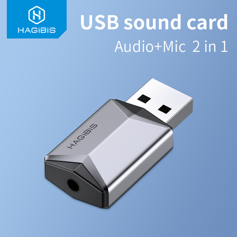 Hagibis 2 en 1 USB tarjeta de sonido externa portátil 3,5mm adaptador de Audio para micrófono para PC portátil PS4 auricular altavoz Windows Mac ► Foto 1/6