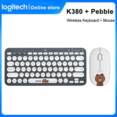 Logitech-teclado inalámbrico con Bluetooth para dispositivos múltiples, ratón inalámbrico Logitech Pebble para almohadilla para ventanas, Android Linefriends ► Foto 1/6