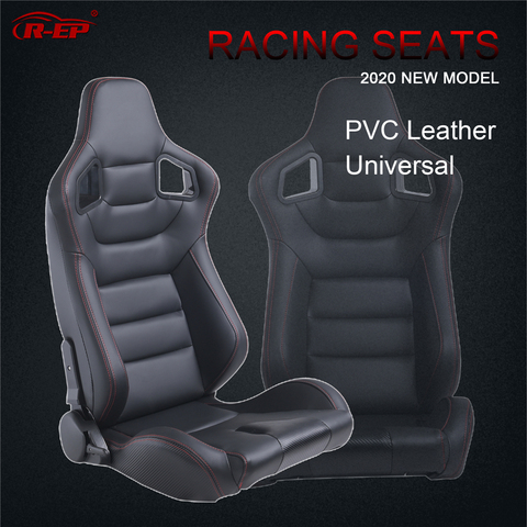 R-EP-Asiento universal estilo deportivo, sillón XH-1041-BK para tunear coches, simulador de auto de carreras, ajustable y de cuero negro de PVC ► Foto 1/6