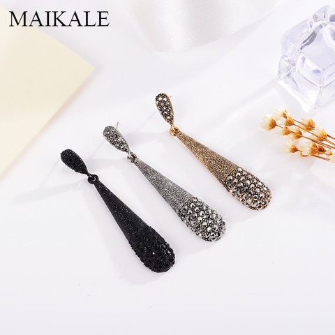 MAIKALE-pendientes sencillos Vintage de gota de agua para mujer, aretes largos de aleación con diamantes de imitación exagerados de 3 colores para regalo ► Foto 1/6