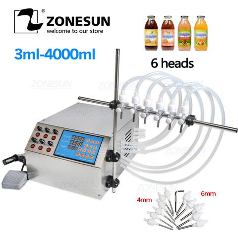 Bomba de Control Digital eléctrica ZONESUN máquina de llenado de líquido 3-4000 ml para botella de Perfume vial de llenado de aceite de jugo de agua con 6 cabeza ► Foto 1/6