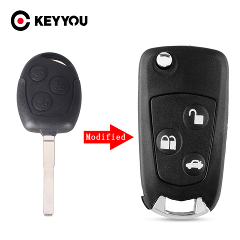 KEYYOU-funda de llave de control remoto para coche, cubierta de 3 botones sin cortar, abatible, en blanco, modificado, para Ford Mondeo Focus 2 3 Festiva Fiesta ► Foto 1/6