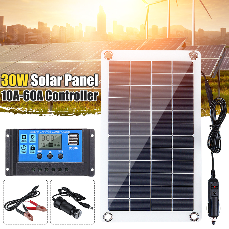 Panel Solar Flexible de 30W, con controlador PWM de 10-60A, 12V y 24V, cargador para RV, coche, barco, pantalla LCD, impermeable, para exteriores ► Foto 1/6