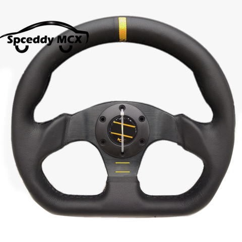 Sceddy-volante deportivo para coche, 13 pulgadas, 320mm, cuero auténtico, costura a mano, línea roja, volante de carreras plano ► Foto 1/6