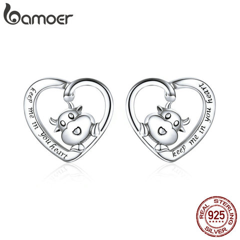 Bamoer-pendientes de tuerca de vaca CZ para mujer y niña, joyería de plata de ley 925, regalo, joyería con estilo SCE984 ► Foto 1/6