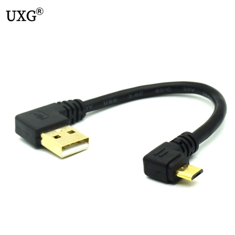 Cable USB 2,0 a Micro USB B chapado en oro de 15CM, ángulo recto corto de 90 grados, sincronización de datos y extensor de carga ► Foto 1/6