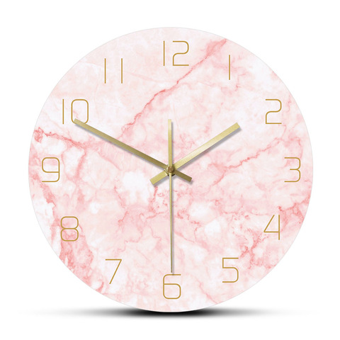 Reloj de pared redondo de mármol rosa Natural, silencioso, sin tictac, decoración para sala de estar, arte nórdico, reloj minimalista de pared silencioso ► Foto 1/6