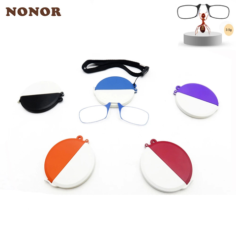 Gafas de lectura de NONOR para hombre, lentes colgantes para cuello, Mini Clip en la nariz, lector sin montura, BILLETERA, aumento, presbicia, con funda ► Foto 1/6