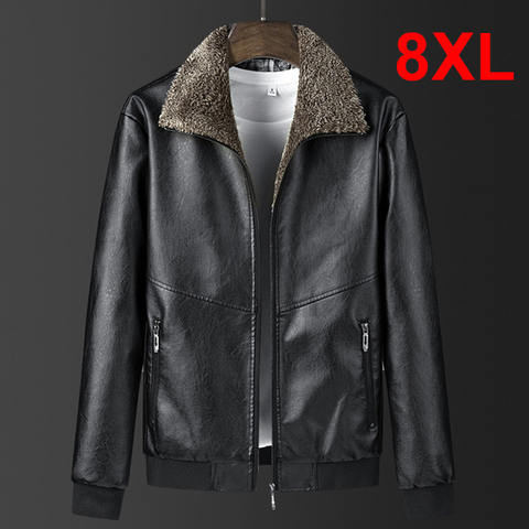 8XL de talla grande chaqueta de hombre PU grueso cálido abrigos de invierno de Otoño de Cuello de piel chaqueta de cuero de hombre de moda Casual de gran tamaño 7XL 8XL HX513 ► Foto 1/5