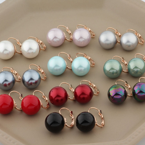 Simple 16mm pendientes de perlas oro Color de rosa gran bola pendientes colgantes de perlas para mujer joyería de moda 2022 ► Foto 1/6
