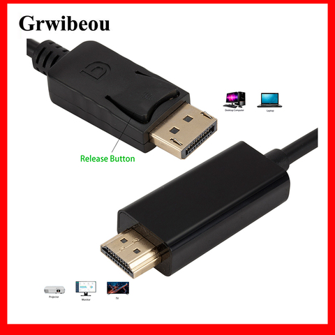 GRWIBEOU-Cable convertidor de adaptador de DP a HDMI Displayport a HDMI para portátil, proyector, TV, adaptador de DP a HDMI, 1,8 M, 6 pies ► Foto 1/6