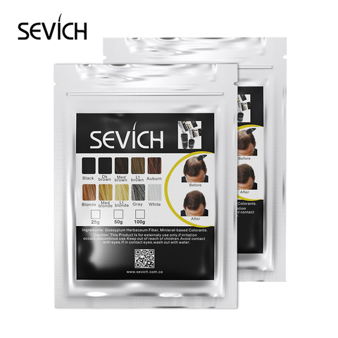 Sevich-polvos de fibras para la caída del cabello, polvos de queratina para la caída del cabello, con relleno de 100g, espesa Pelo fino, 10 colores ► Foto 1/6