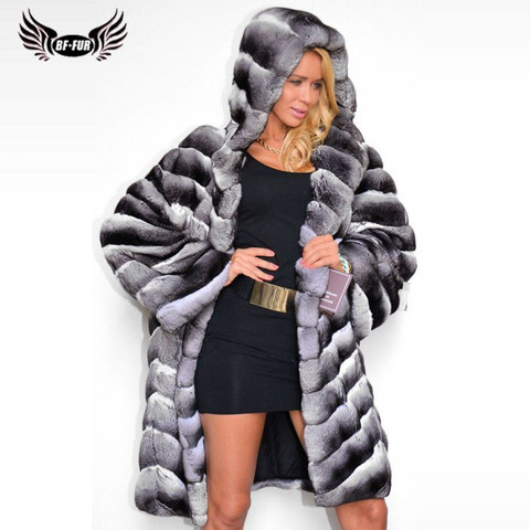 BFFUR Real Color Chinchilla Chaqueta de piel de conejo Rex con capucha de invierno de las mujeres abrigos cálido toda la piel Abrigos de piel de conejo genuino 2022 ► Foto 1/6