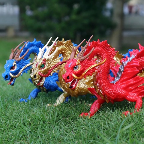 Oenux-figuras de acción de dragón mitológico chino de gran tamaño, modelo de animales de dragón rojo mítico, figuras de juguete para niños ► Foto 1/6