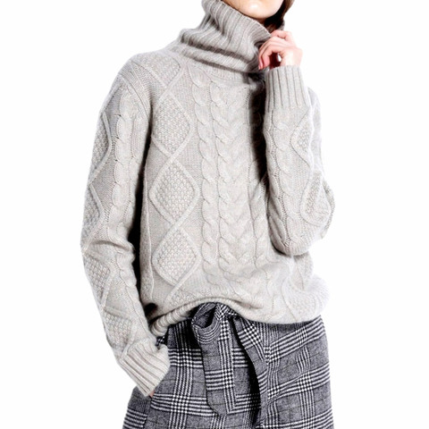 Suéter de cuello alto de oveja para mujer, suéter de cachemir de invierno, Jersey holgado de punto de lana, de manga larga para mujer ► Foto 1/6
