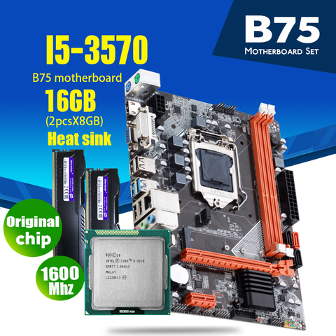 Atermiter-Conjunto de placa base B75 con procesador Intel Core I5 3570, disipador de calor de escritorio de memoria DDR3, 2x8GB = 16GB, 1600MHz, USB 3,0, SATA3 ► Foto 1/6