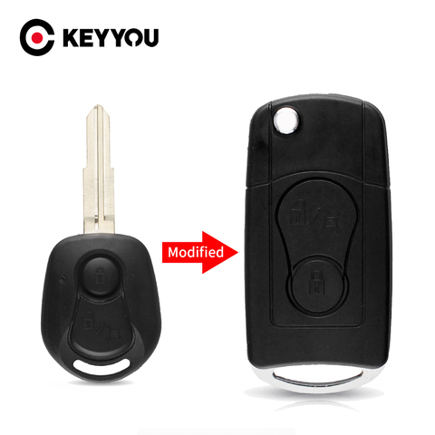 KEYYOU-funda para mando a distancia para coche, 2 botones, abatible, modificada, para SsangYong Actyon Kyron Rexton Key Shell, carcasa, hoja sin cortar en blanco ► Foto 1/6