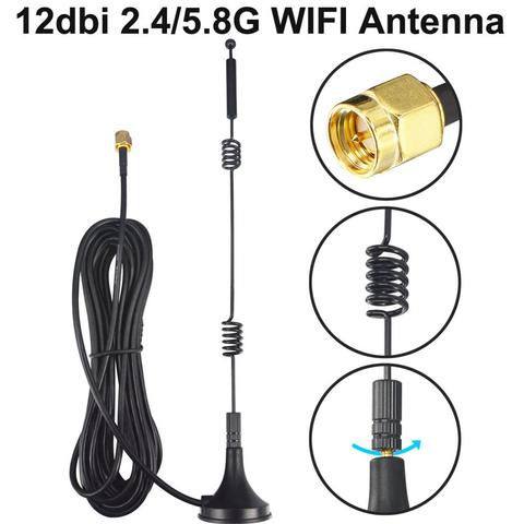 Antena WIFI 12dbi de doble banda, 2,4G/5,8G, SMA macho/RP SMA macho, con base magnética para enrutador, amplificador de señal de cámara ► Foto 1/4