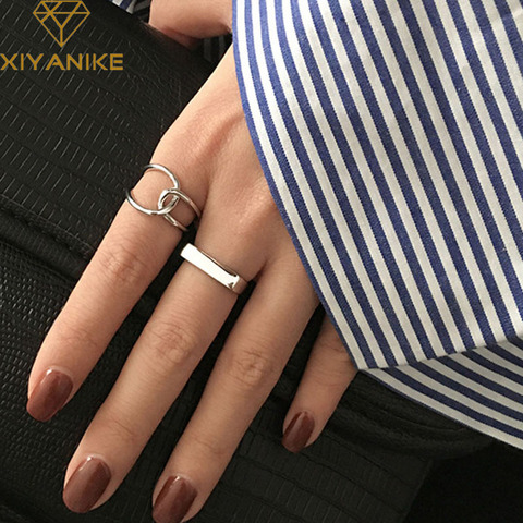 XIYANIKE-Anillos abiertos de Plata de Ley 925, anillo creativo Simple geométrico hecho a mano, joyería de compromiso, regalos para parejas ► Foto 1/5