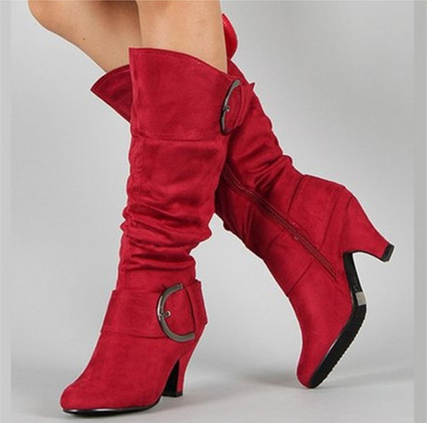 Botas de media caña de tacón alto para mujer, zapatos femeninos de tacón alto, con hebilla con cremallera, plataforma Sexy con punta, de talla grande, a la moda ► Foto 1/6