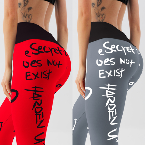 Qickitout-polainas elásticas de entrenamiento de cintura alta para mujer, Leggings ajustados con estampado de letras a la moda para gimnasio, deporte, correr, talla europea ► Foto 1/6